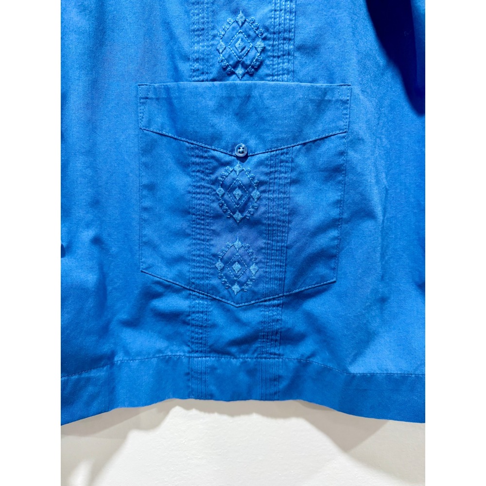Cubavera Mens Blue Short Sleeve Guayabera Cuban Style Embroidered Shirt XXL - Picture 4 of 6